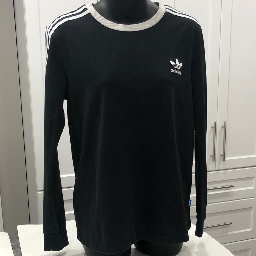 Adidas Women’s Long Sleeve Tee – Size Medium – Black with White 3-Stripes